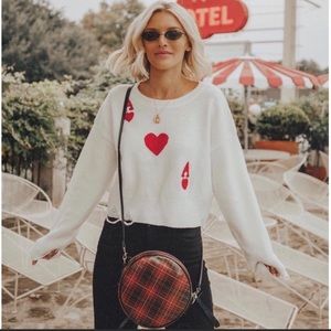 Wildfox Medium Ace of Hearts Distressed Sweater